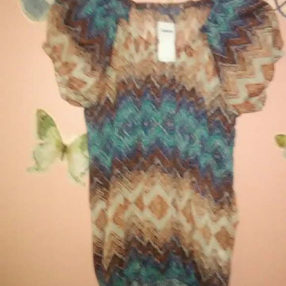 Daisy Fuentes Multi Color Semi Sheer Chevron Tunic - Picture 3 of 8